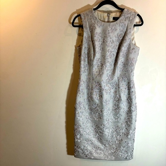 CARMEN MARC VALVOS SZ 6 Ribbon Floral Metallic Sparkly Lined  Knee Length Dress - Picture 2 of 11